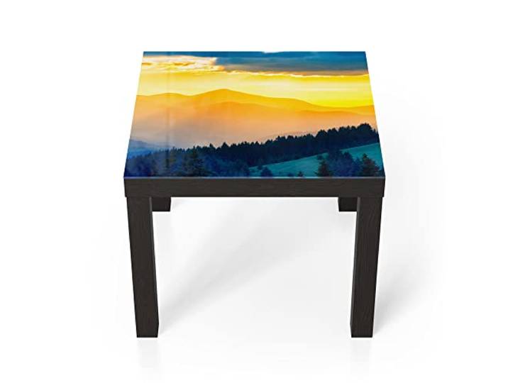 DEQORI Glastisch schwarz klein 55x55 cm Motiv Sonnenuntergang in Bergen ausgefallener Beistelltisch aus Glas Hochglanz Couchtisch fürs Wohnzimmer moderner Couch Tisch mit Design