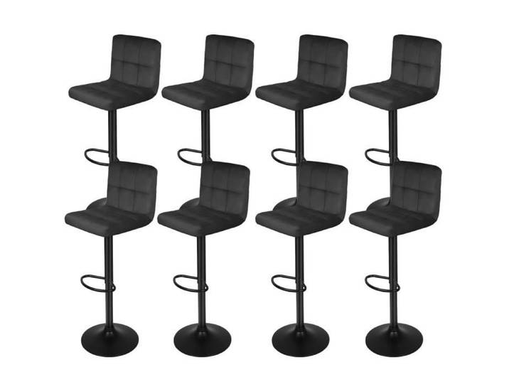 Tabouret de bar - Noir - Lot de 8 - Réglable en hauteur - Flanelle écologique
