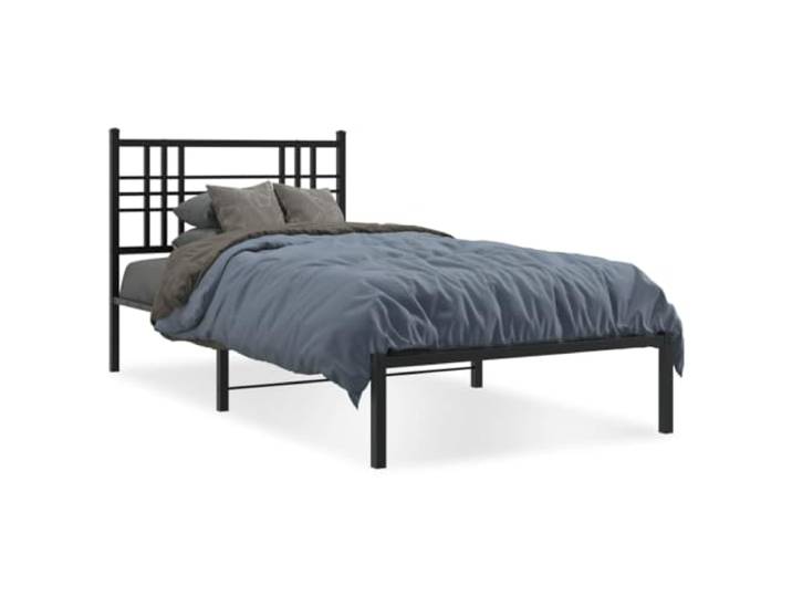 PUGYNBK Bettgestell aus Metall, Schwarz, 100 x 190 cm Pulverbeschichteter Stahl, Metallleisten, Stauraum darunter, Rückenstütze