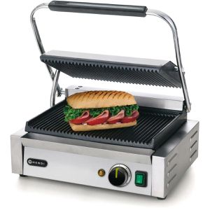 Hendi Kontaktgrill Panini, 263655, 2200 Watt, gerillte Gusseisen Grillplatten