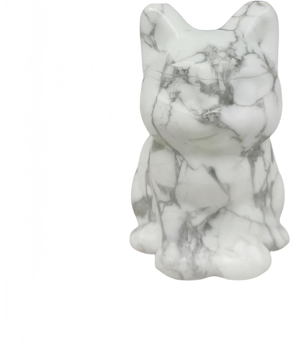Handgesneden Kristallen Kat Beeldje - Wit Edelsteen Figuur - Hoogte: 38 cm