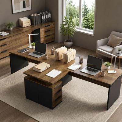 WESOME "62.99"" L Shaped Computer Home Office Desk Integrated Cable Management 3 Drawers"