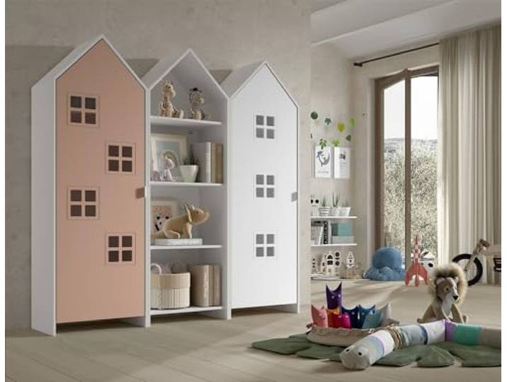 möbelando Kleiderschrank >CASAMI Bruges< in Korpus Weiß/Front Pink u. Weiß, MDF