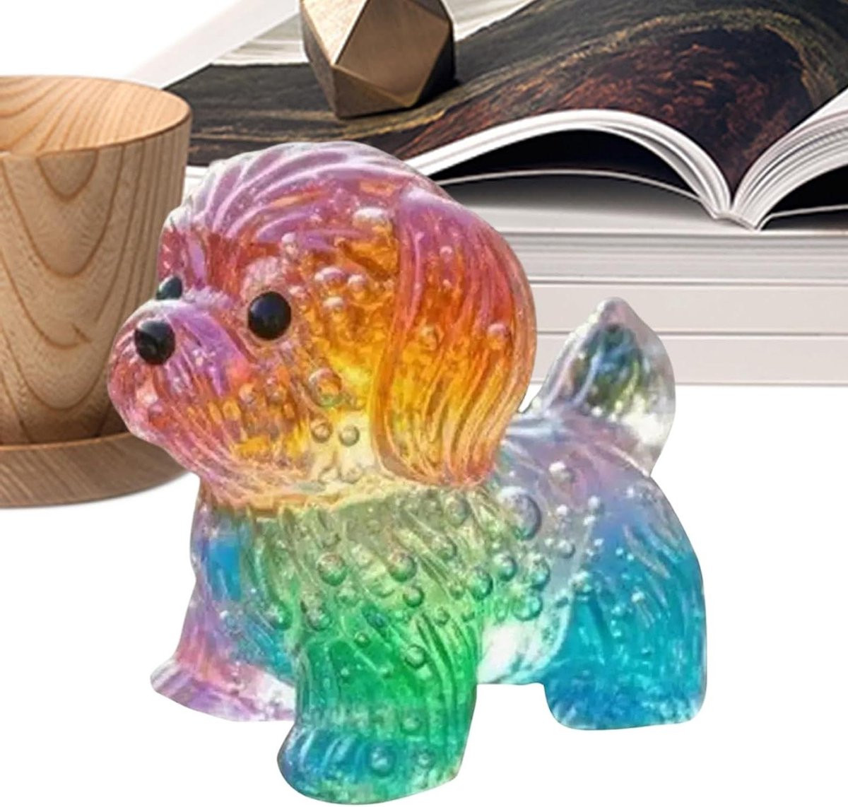 Hondenfiguur van hars met kleurverloop design - Mini beeldje voor bureau decoratie - Hoogte: 8 cm