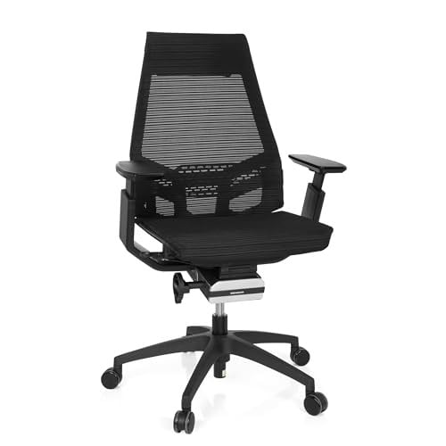 hjh OFFICE GENIDIA SMART 652884 ergonomische bureaustoel met verstelbare armleuningen, zwart, netstof