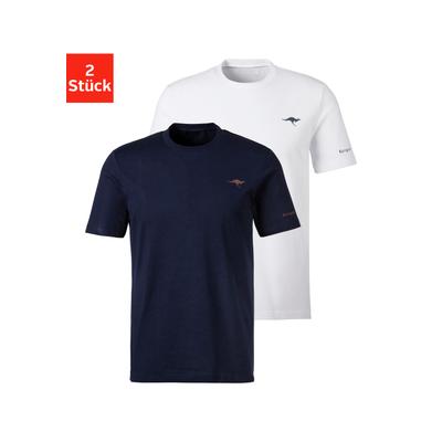 T-Shirt KANGAROOS, Herren, Gr. L, blau (navy, weiß), Single Jersey, Obermaterial: 100% Baumwolle, unifarben, Basic, bequem normal, Rundhals, Shirts T-Shirt, mit KangaROOS Print auf der Brust