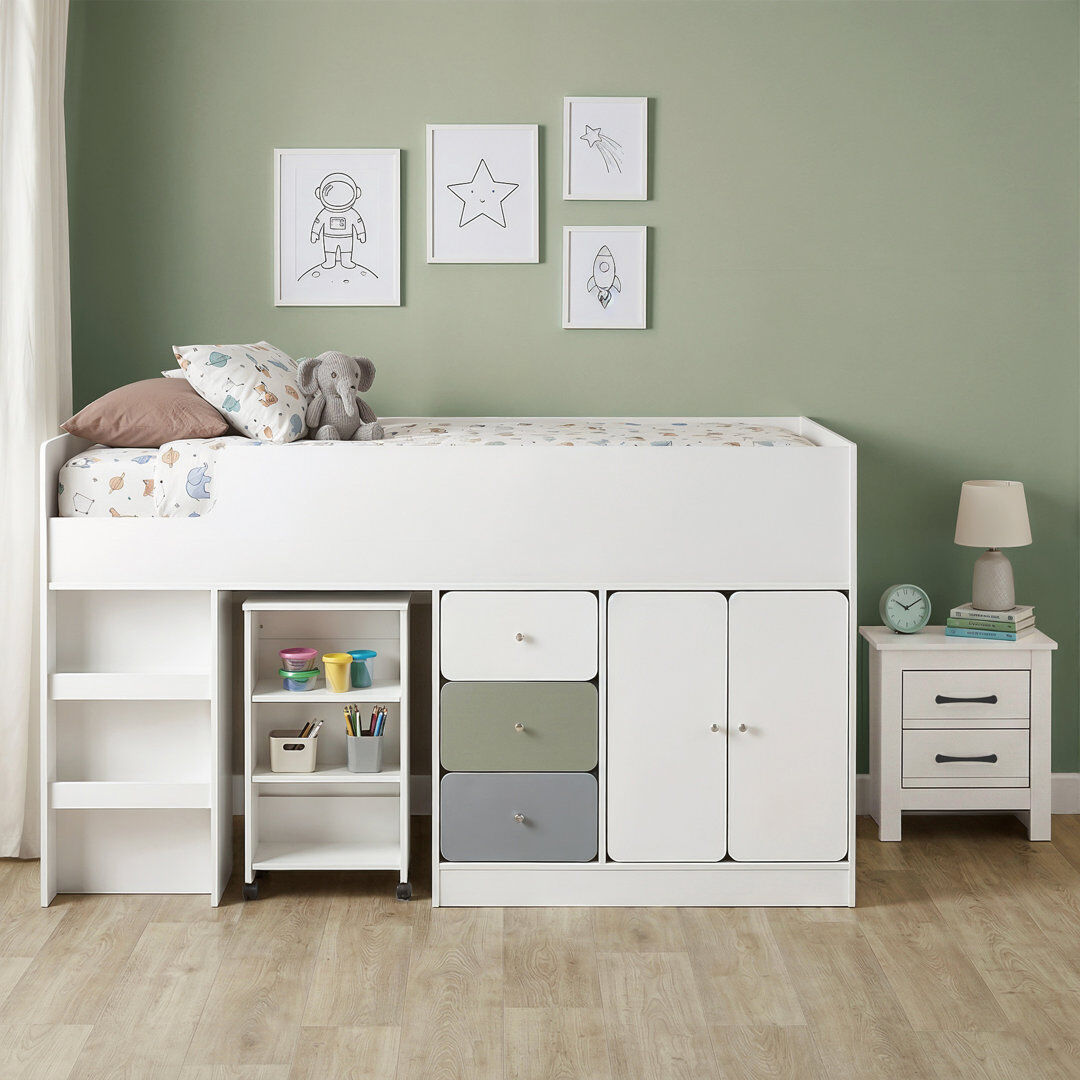 17 Stories Tareq Kids Midsleeper Bed With Matching Bedside Table Bedroom Set White