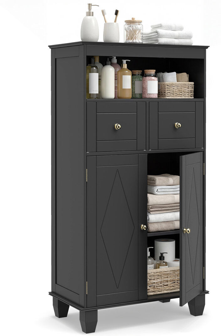 17 Stories Freestanding Bathroom Cabinet Black 108cm H X 56cm W X 30cm D