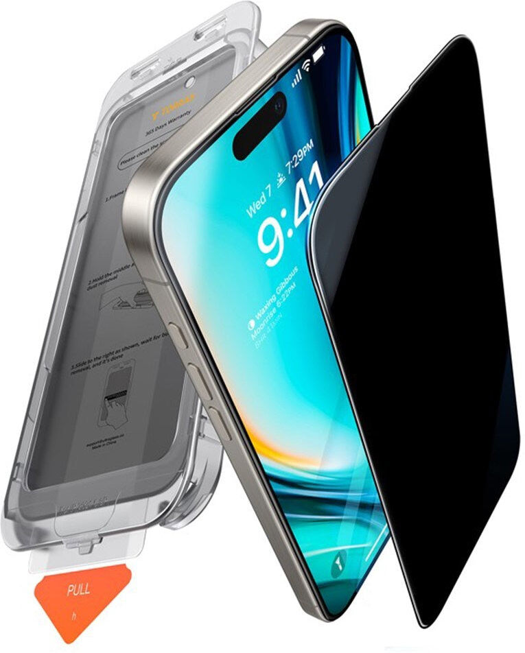 iPhone 17 - TORRAS Install Master Hærdet Skærmbeskyttelsesglas - Privacy Funktion - Gennemsigtig