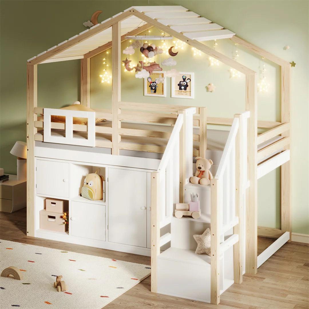 Etagenbett - Kinderbett - Schlafhaus - Stockbett - Etagenbett für Kinder - Massives Holzgestell