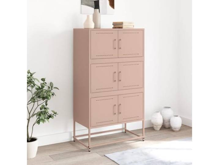 KTHLBRH Sideboard Rosa 68,5 x 38,5 x 123,5 cm aus Stahl 6 Fächer, praktische Türen, einfache Reinigung, Industriestil, Wandbefestigung im Lieferumfang enthalten