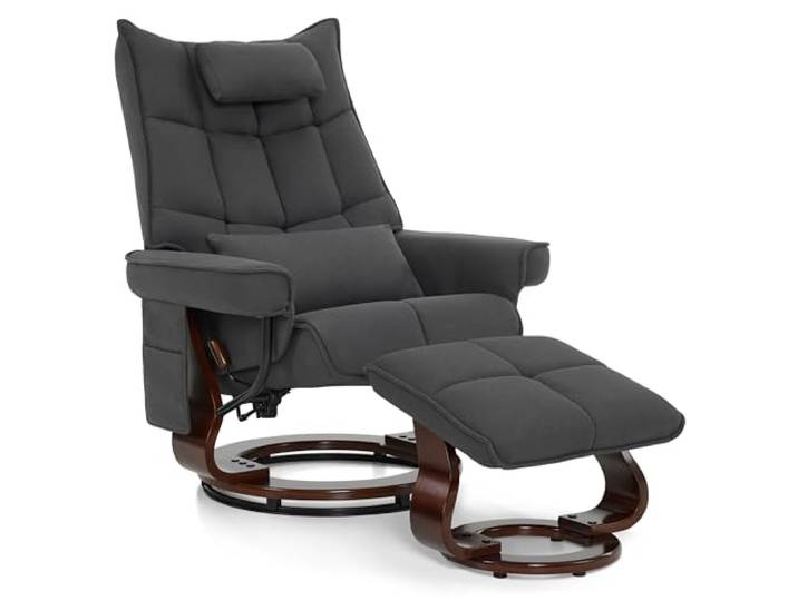 M MCombo Relaxsessel mit Hocker, Drehbare Fernsehsessel mit Liegefunktion, Moderner TV-Sessel Stuhl für Wohnzimmer, mit Kissen & Seitentasche, 9076 (Dunkelgrau)