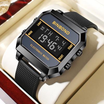 GlowBake Multifunctional Mens Watch Business Sports, Fashion Electronic Wristwatch, Waterproof Silicone Strap Alarm Clock black