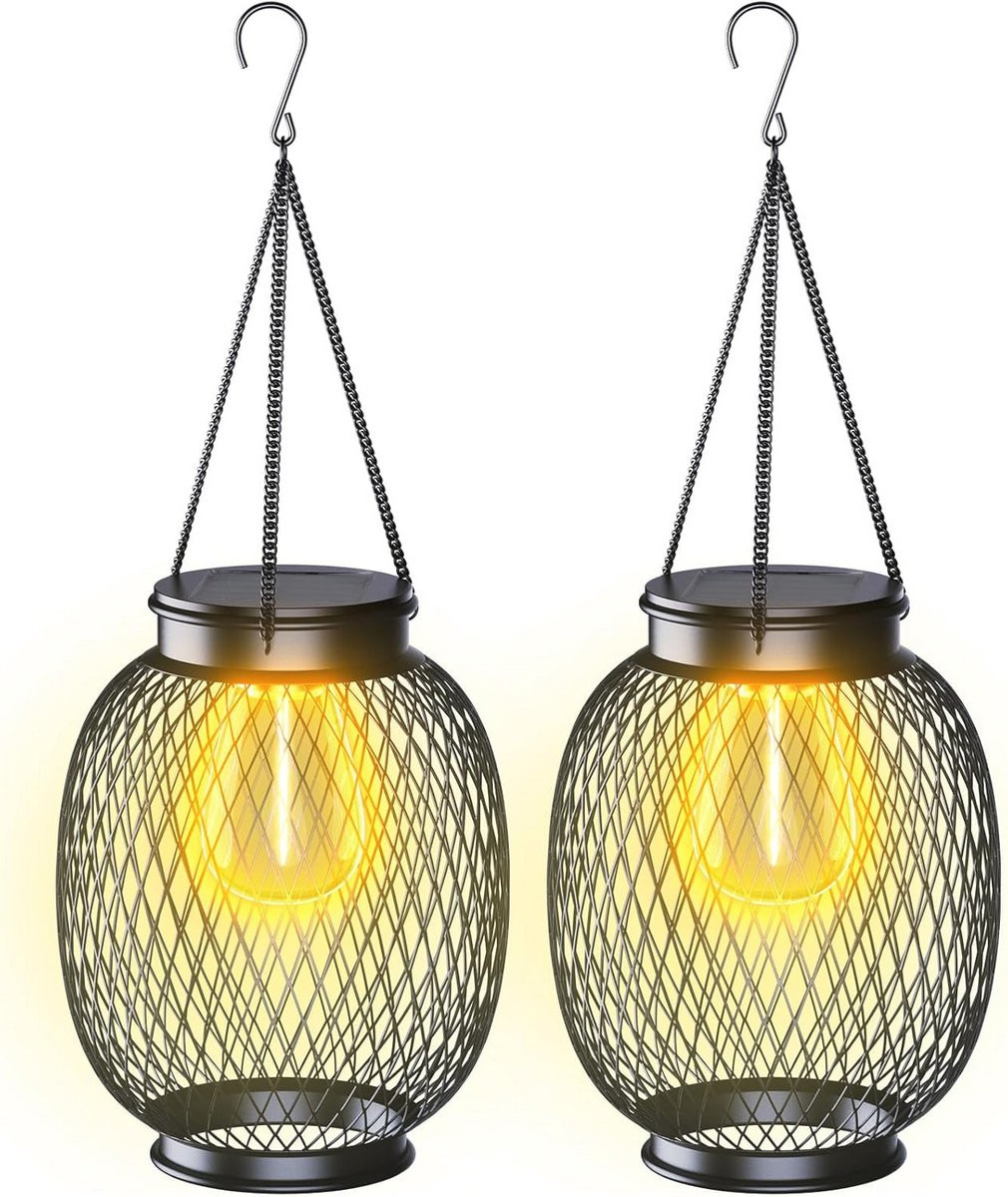 Set van 2 waterdichte buitenlantaarns op zonne-energie voor tuinverlichting
