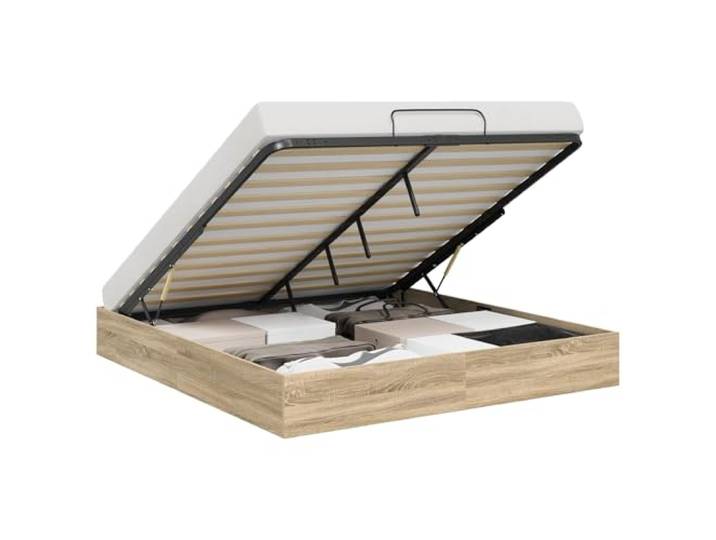 PUGYNBK Ottoman-Bettgestell Sonoma Eiche 203 x 180 x 25 cm Gasheber, Lagerung unten, Holz, einfache Montage