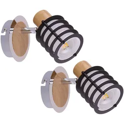 Wandleuchte Wandlampe Wandspot Holzleuchte Spotlampe Wandstrahler, Spot beweglich, Landhaus Metall Holz Glas satiniert, E14 Fassung, LxBxH 14,7x10x12cm, 2er Set