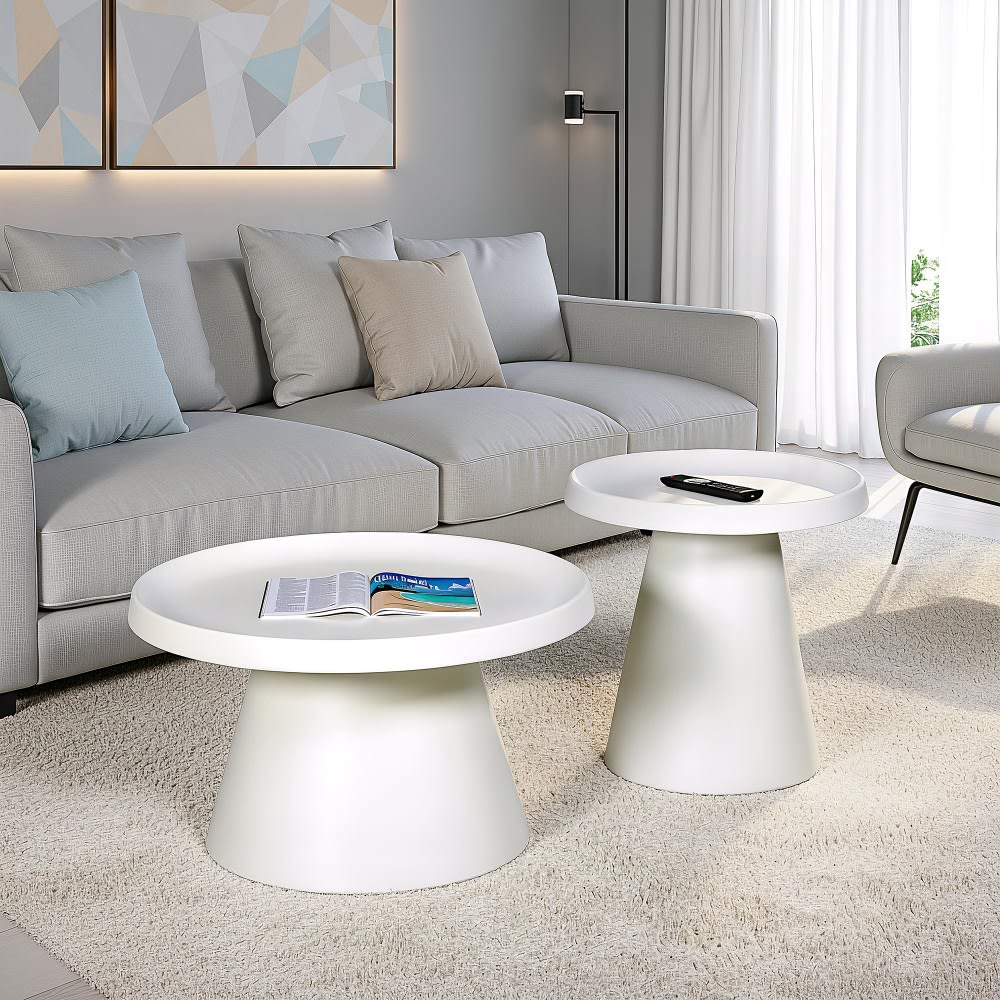 Weber industries Table basse ronde en métal blanc (lot de 2) Blanc 70x49x70cm