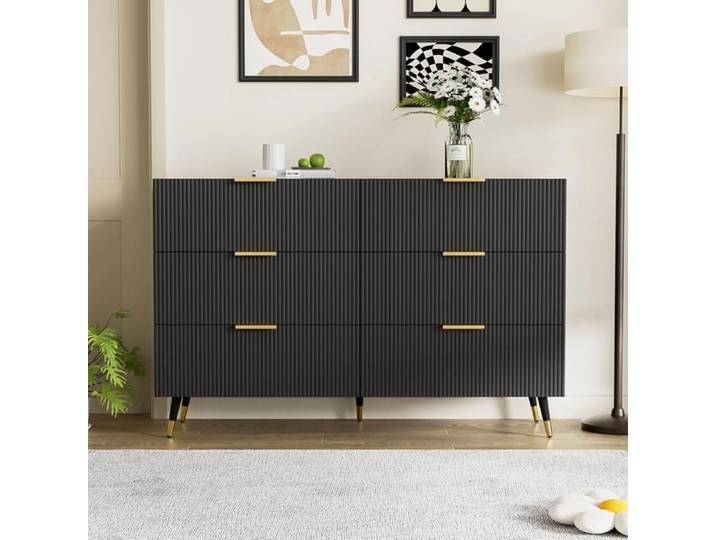 Buffet 120x77x40 cm - 6 Tiroirs - Design Épuré - Pieds Surélevés 15 cm