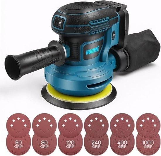 Accu Excentrische Schuurmachine 125mm - 12000 RPM met 6 standen en Schuurpapier