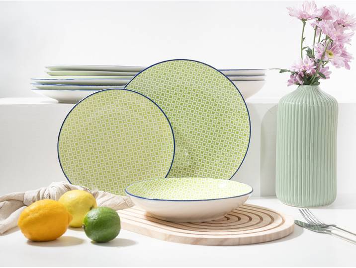 Tafelservice Mediterran Grün 12-teilig Grün/Lindgrün