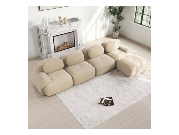 LuxusKollektion Wohnlandschaft Sofa Cordstoff modular kombinierbar Beige 4 Sitze 1 Ottomane