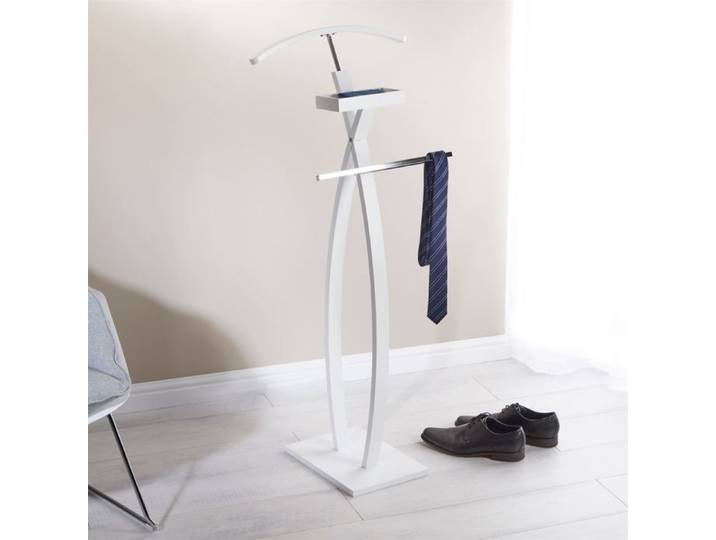 Valet de chambre ROBIN valet de nuit porte vêtements structure en bois laqué blanc