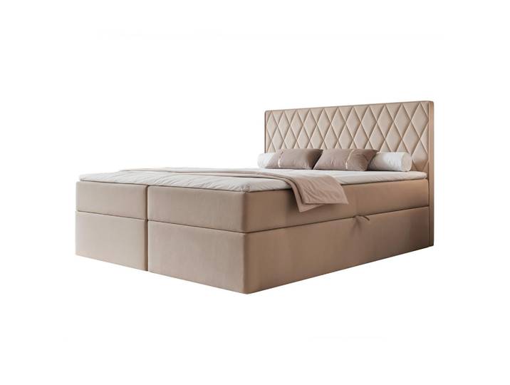 Ravio Boxbett Ponti 140x200 cm Beige (Samt) - mit 2 Bettkästen, Bonellmatratze und vertikaler Rautensteppung, Rechteckig, 140x200 cm, Schlafzimmer, Betten, Boxspringbetten