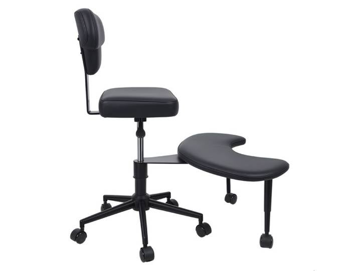Chaise de bureau à roulettes avec coussin d'assise réglable - repose-pieds pivotant à 360° pour yoga méditation et bureau - Noir