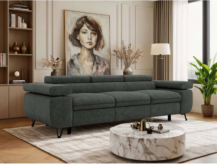 MKS MÖBEL Sofa PETER, Polstersofa mit verstellbaren Armlehnen, 3-Sitzer Sofa, Wellenfedern