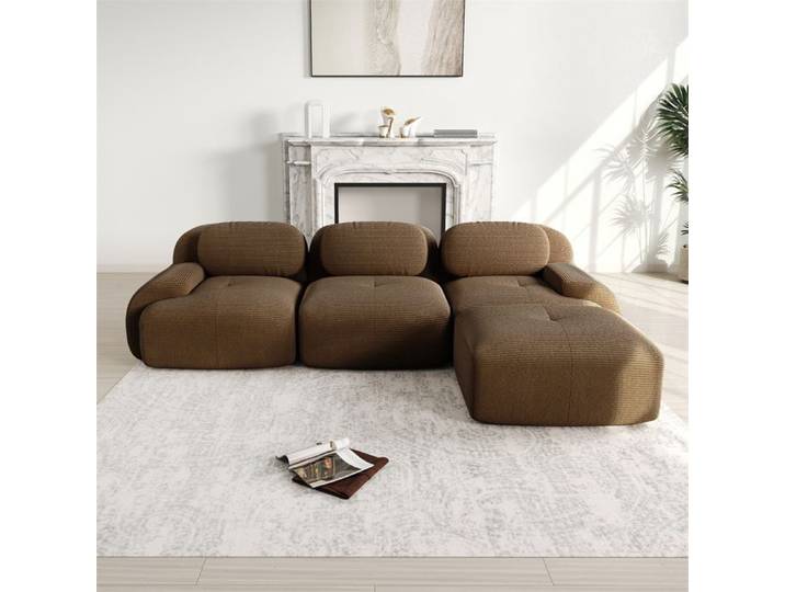 DRIPEX Canapé d'angle 3 Places modulaire Canapé en velours côtelé avec accoudoirs sans montage 298*178*70cm Marron