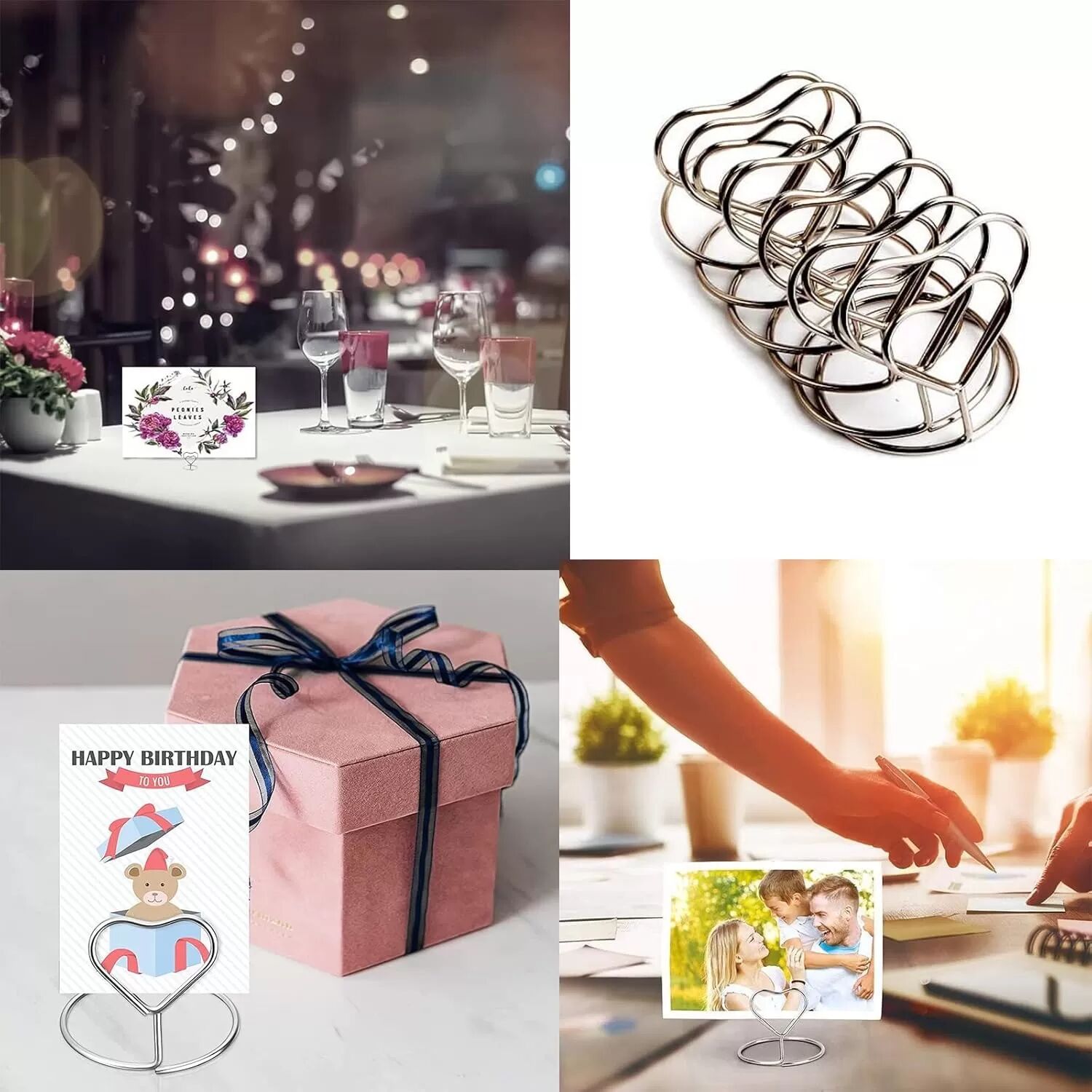 INF Lot de 20 pinces mémo en forme de cœur de 45 mm - Porte-notes en métal pour table de mariage Argent