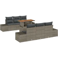 vidaXL 7-teiliges Garten-Esszimmer-Set mit Kissen in Grau