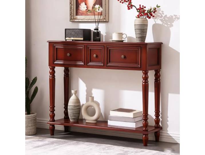 ZSCNYHMT Konsolentisch Mit Schublade, Massivholz Flurtisch Holzschienen, leichtgängige schublade, bemaltes muster, schneller aufbau, für flur, wohnzimmer(B,100cm/39.4in)