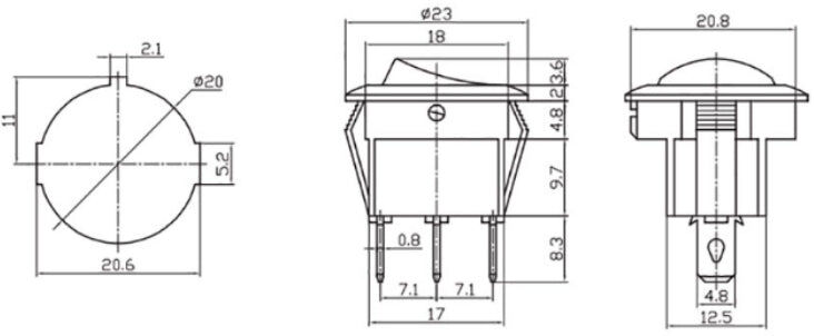ELEKTRO3 Interrupteur Rond Encastrable 6,5A NOIR