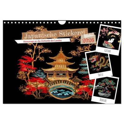 Japanische Stickerei - Hommage an die Ästhetik des Landes (Wandkalender 2026 DIN A4 quer), CALVENDO Monatskalender