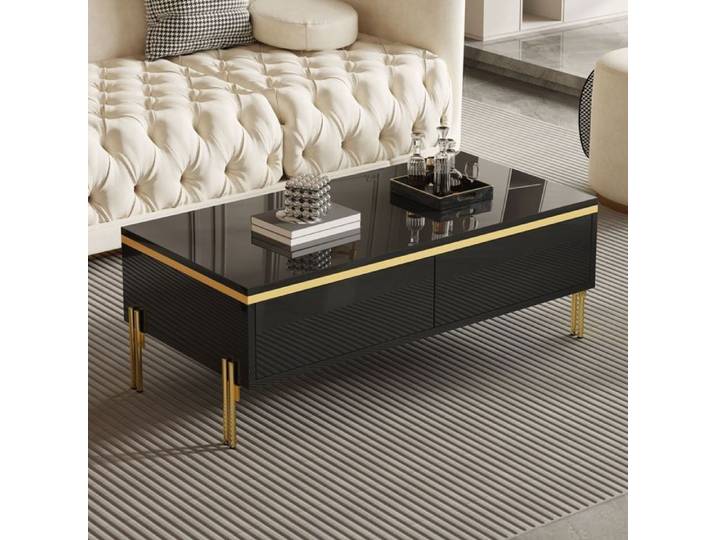 Table basse - WESTYLE - Modèle multifonctionnel - 100x50x36 cm - Finition haute brillance - 2 tiroirs