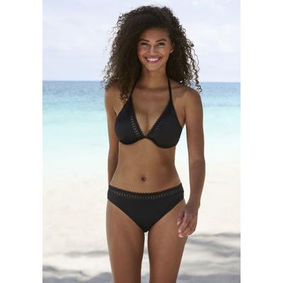 Bügel-Bikini-Top S.OLIVER "Aiko", Damen, Gr. 38, Cup C, schwarz, Microfaser, Microfaser, Polyamid, unifarben, Basic, Bikini-Oberteile, mit Häkeloptik