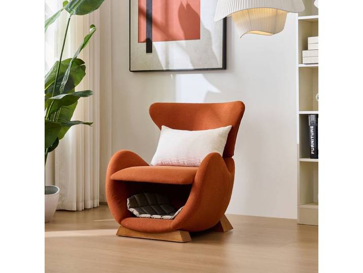 Fauteuil relax - ZEVKOR - Fauteuil relax - Niche intégrée pour chat - Tissu anti-griffes - Structure bois