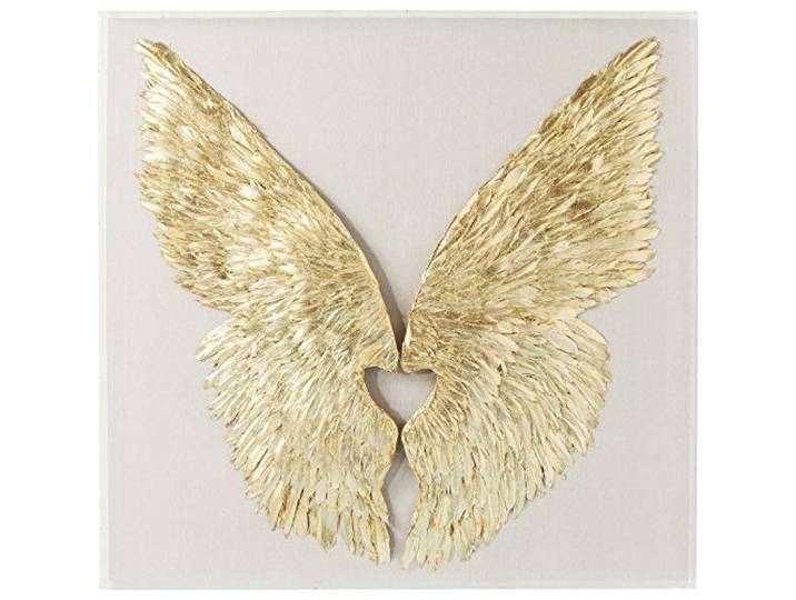 Kare Design Wings Wandschmuck Gold/Weiß, Dekoflügel, Dekobild, Wandbild, Engelsflügel, Modern, Wohnzimmer, Schlafzimmer, Flur, 120x120x8cm