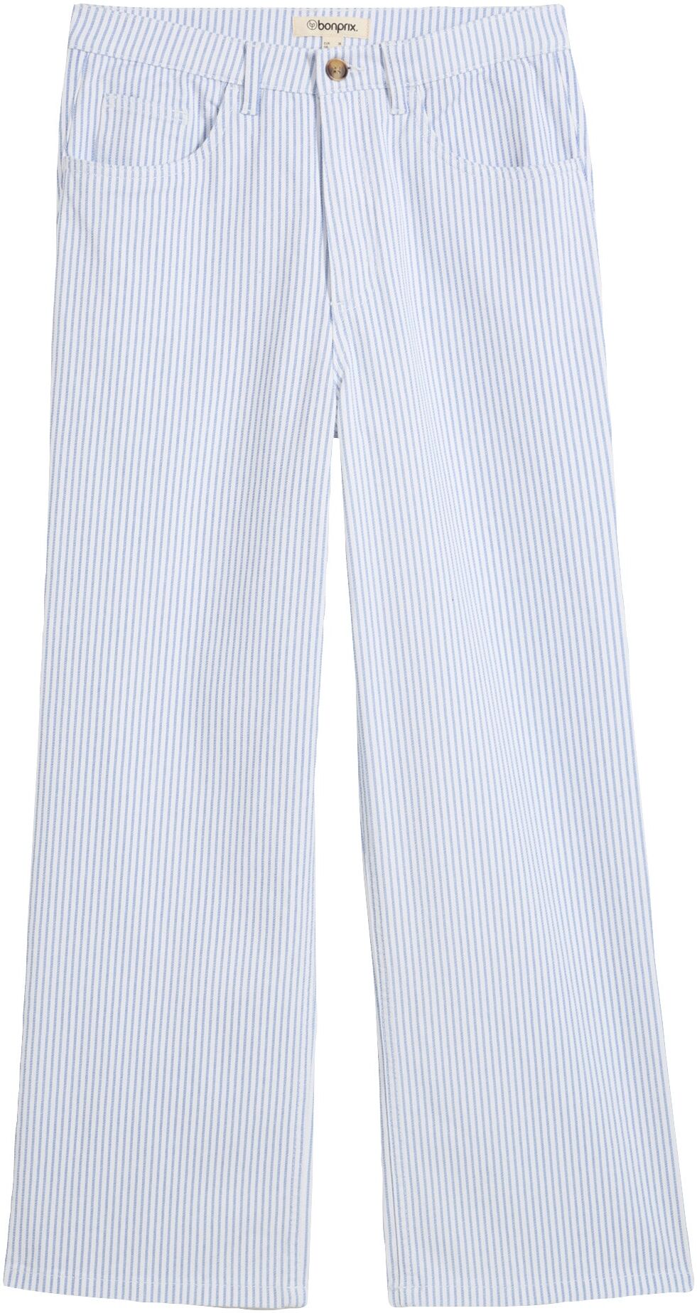 Weite Jeans BONPRIX, Damen, Gr. 38, N-Gr, weiss (weiß gestreift (länge: regulär)), Obermaterial: 98% Baumwolle, 2% Elasthan, loose fit, Jeans Weite Jeans, lockerer Schnitt, verkürzte Länge, mit Streifen-Design weiß gestreift (länge: regulär) 38, N-Gr