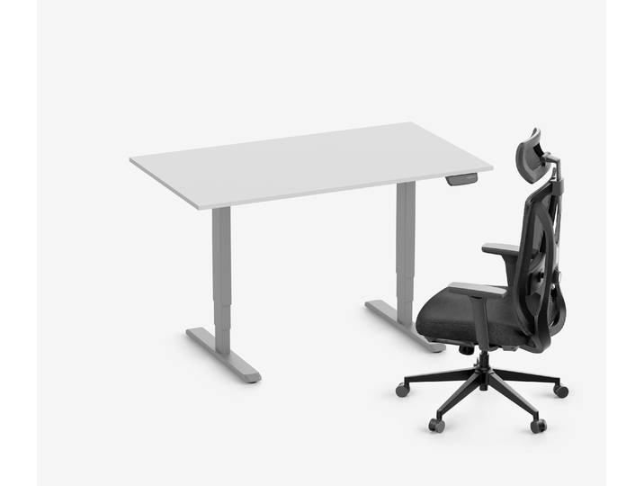 PRIMUS Schreibtisch + Stuhl VITA MESH Grau Hoch, Sitzhöhe 52 - 64 cm 140x80 Lichtgrau
