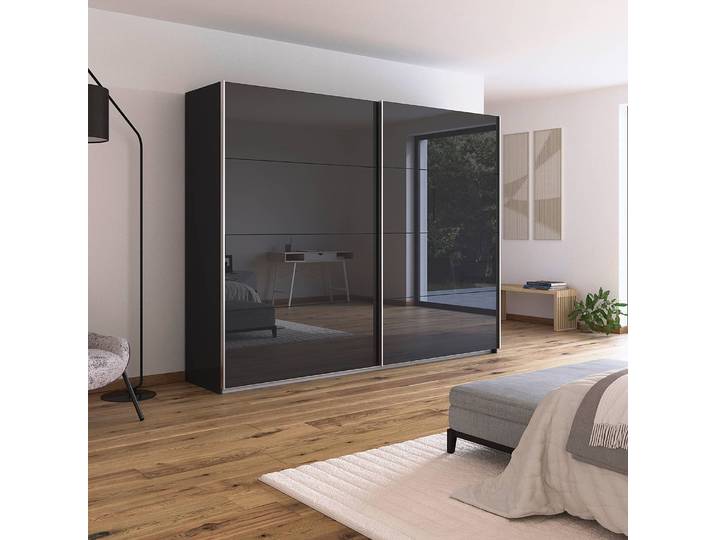 Schwebetürenschrank - Glasfront 271cm Grau/Graumetallic