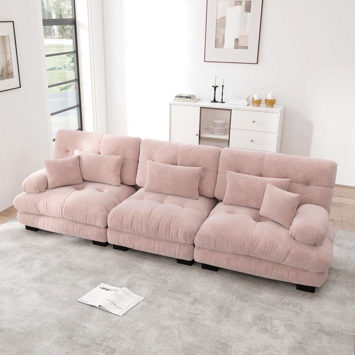 HAUSS SPOLE Hoekbank 3-Zits - Modulair Loungeontwerp - Chenille - Roze