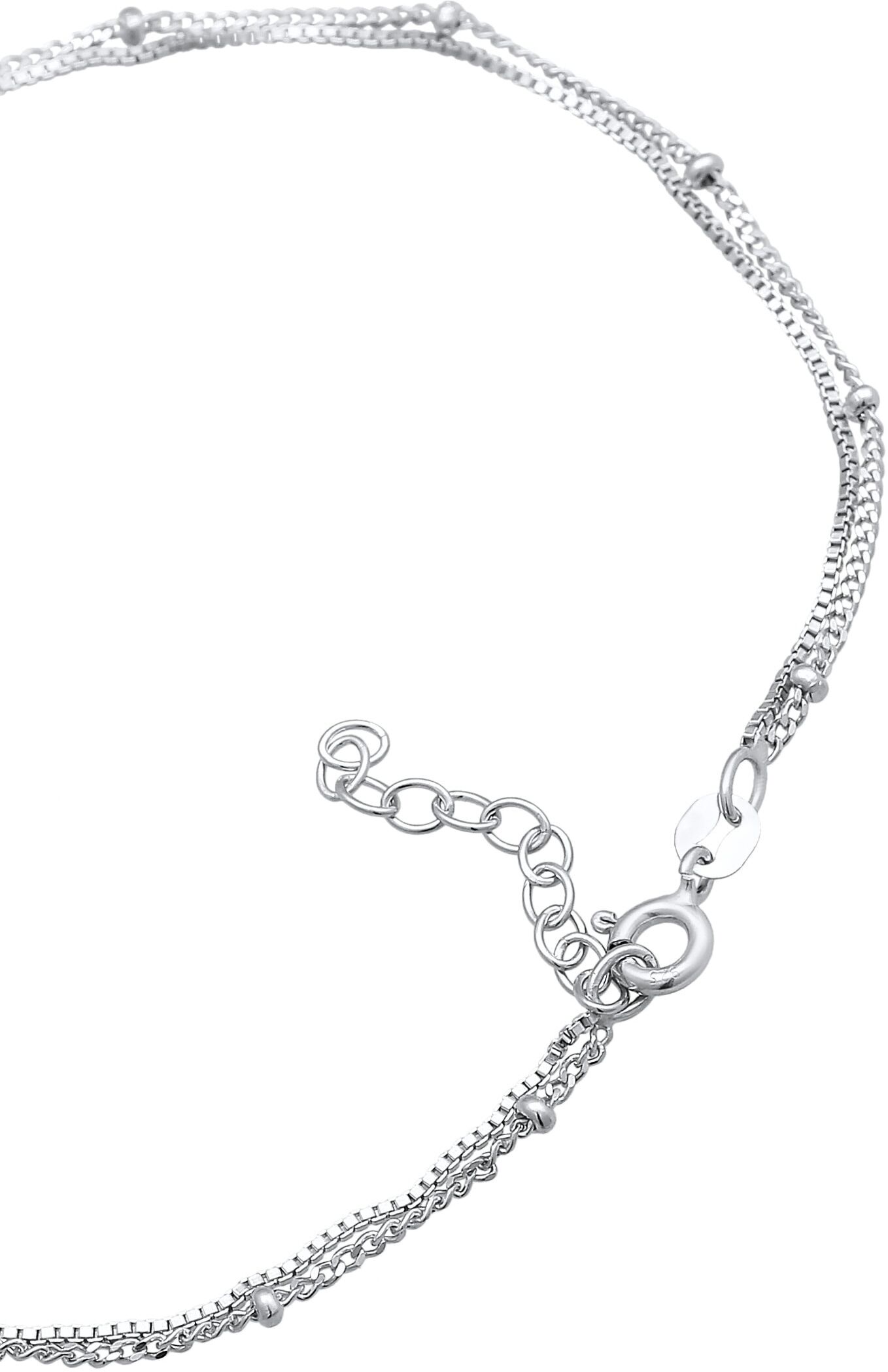 Fußketten Set ELLI "Fußschmuck Kugel Gliederkette Layer Look 925 Silber" Gr. 22, silber, Fußketten, Damen, Silber 925 (Sterlingsilber), Fußketten Set
