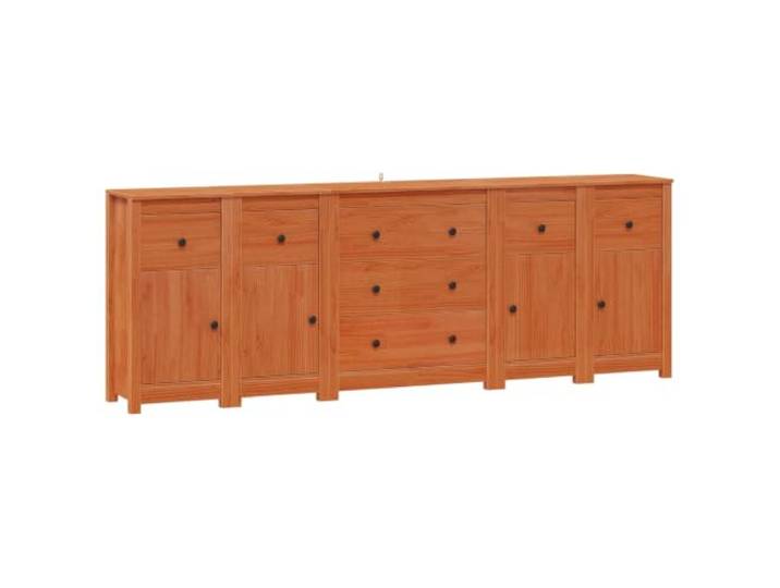 KKgypkn Sideboard Mit 5 Schubladen Wachsbraun Kiefernholz Massivholz Konstruktion, Stauraum Mit Türen Und Einlegeböden, Für Wohnzimmer Oder Schlafzimmer