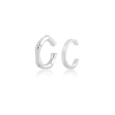 Paar Ohrklemmen ELLI "Ohrringe 2er Set Earcuff Bambus Minimal Basic 925 Silber" Gr. 14, silber, Ohrringe, Damen, 14, Silber 925 (Sterlingsilber)