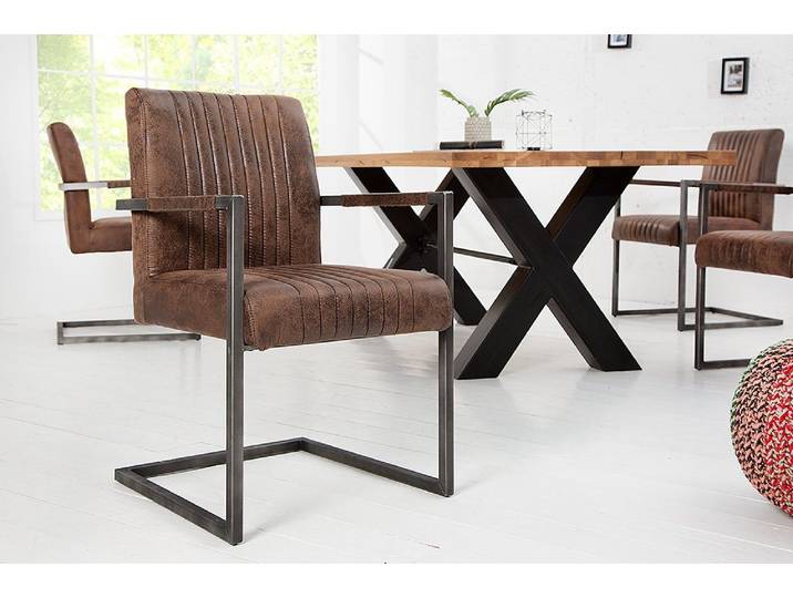 riess-ambiente Freischwinger BIG ASTON vintage braun – Microfaser, Taschenfederkern, Eisengestell, inkl. Armlehne für hohen Sitzkomfort – ideal für Deinen Loft-Style