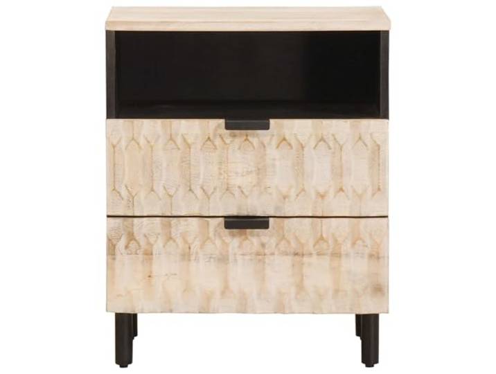 KTHLBRH Nachttisch weiß 50 x 33 x 60 cm Mangoholz massiv 2 Schubladen Kompakt für Schlafzimmer, großer Raum, pflegeleicht, vielseitiges Design