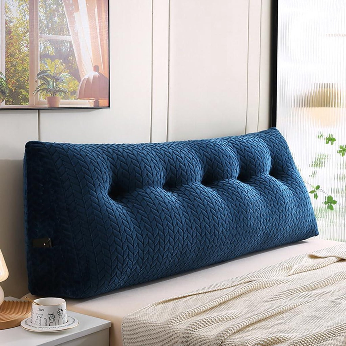 Wigvormig Queen Size Leeskussen en Ergonomisch Rugkussen - Grijs