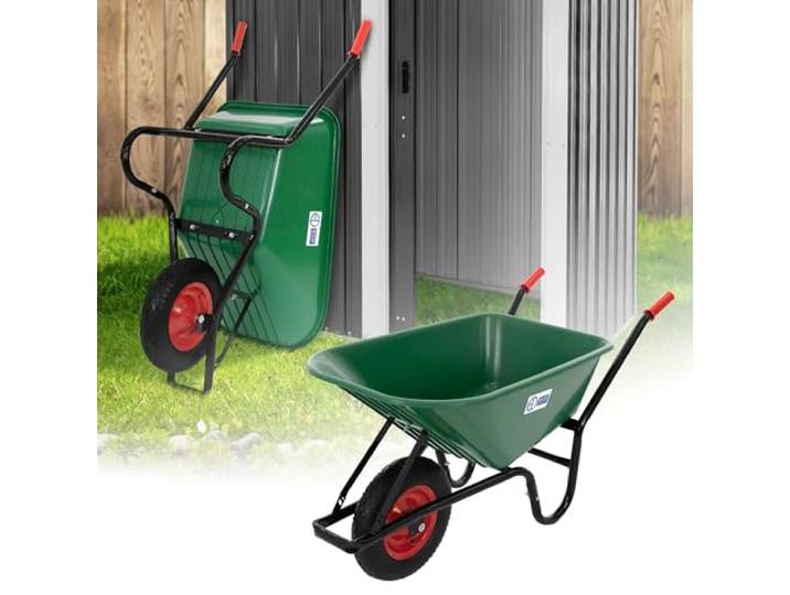 ECD Germany Schubkarre, 100 Liter PP-Mulde Grün, 150kg Tragkraft, Luftreifen mit Metallfelge, Gartenschubkarre Schiebkarre Gartenkarre Bauschubkarre Arbeitskarre Scheibtruhe Transportkarre für Garten